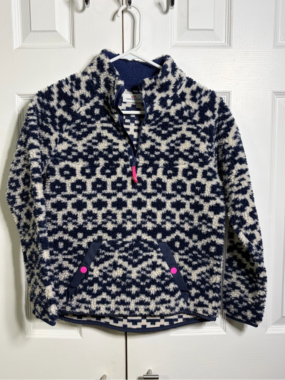 Vine yard vines Cozy Navy & Cream Patterned Half-Zip Sweater size large
